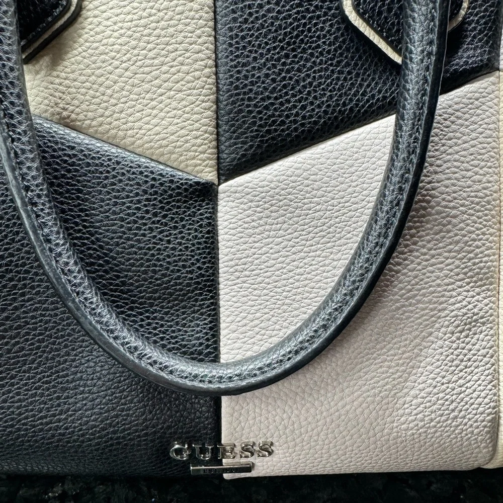 Guess Purse Cream Black Gray Large Size PU Material